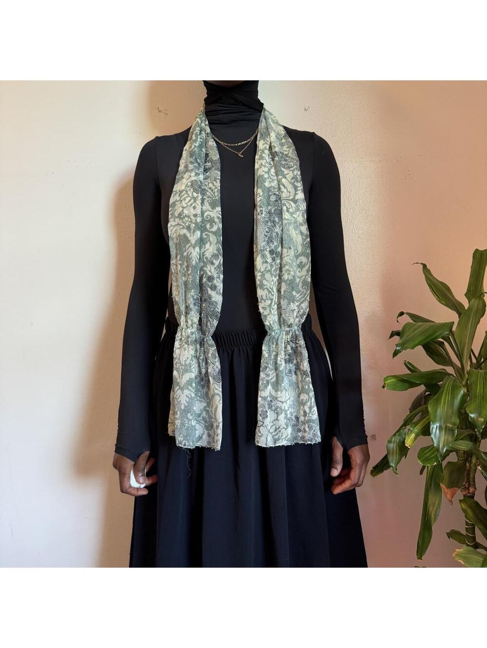 Sheer Sage Green Floral fairycore sequin Skinny Scarf
